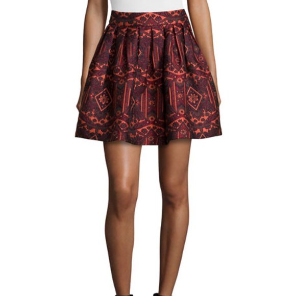 Alice + Olivia Stora Pleated Tribal-Print Skirt Mini Skirt Women’s Size 0 - Picture 1 of 3